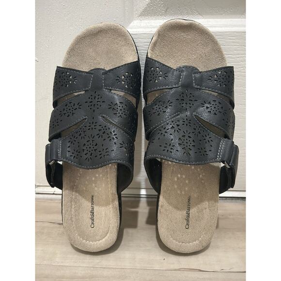 Croft & Barrow POPPINS Black Hook & Loop Slip On Sandals Slides Size 8.5 - Picture 5 of 7